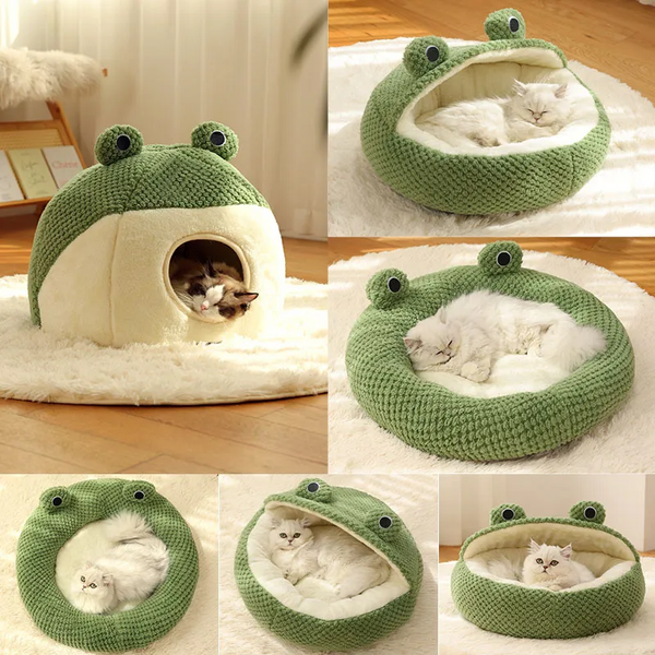 homeutils, home utils, frog shape wrapped pet bed cat, cat bed house kennel, frog shaped pets sleeping cave kitten, cozy kitten lounger cushion cat tent dog house